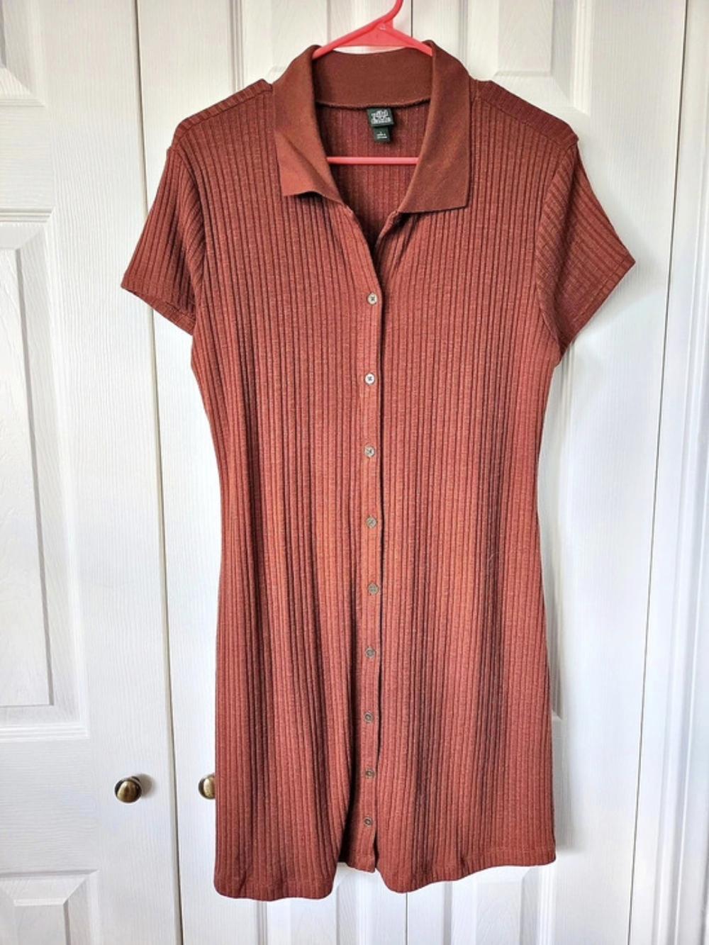 Wild Fable Ribbed Button-Front Polo Dress Burnt Orange Medium